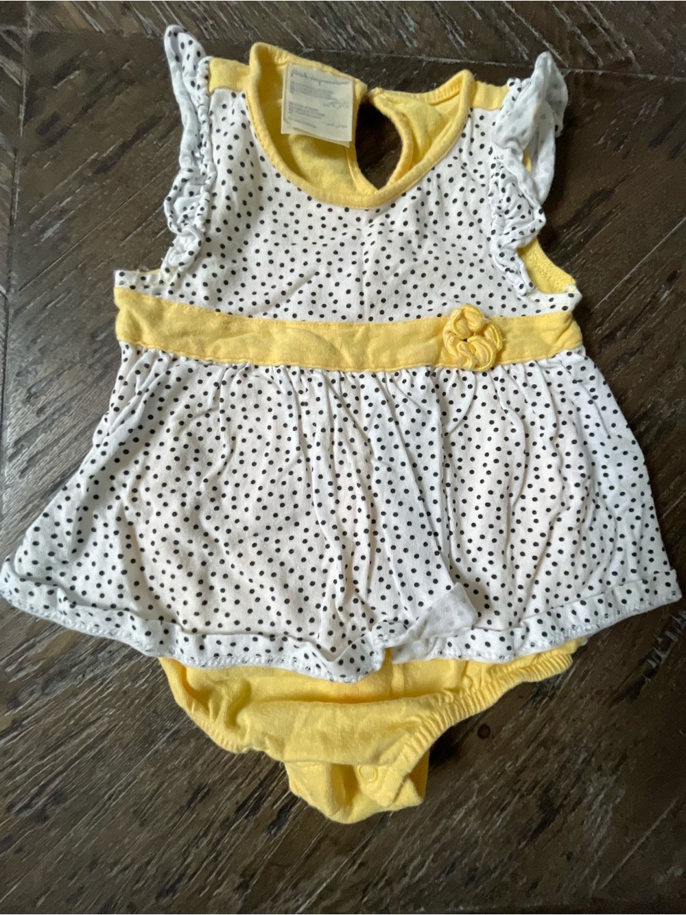 First Impressions Yellow and White Polka Dot Baby Dress Onesie